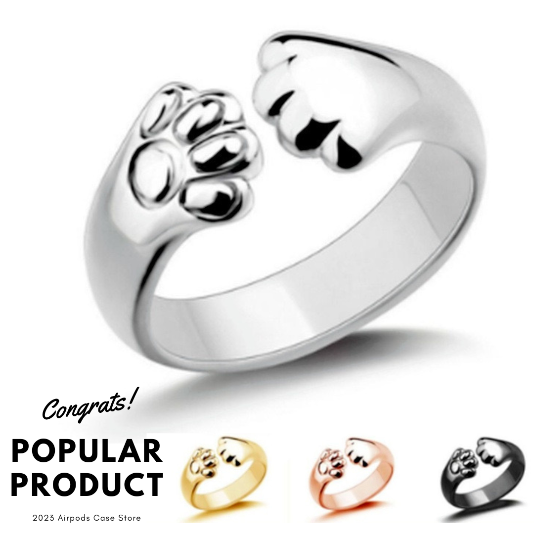 【Rings】可愛い ねこ肉球 猫の足跡 4色リング