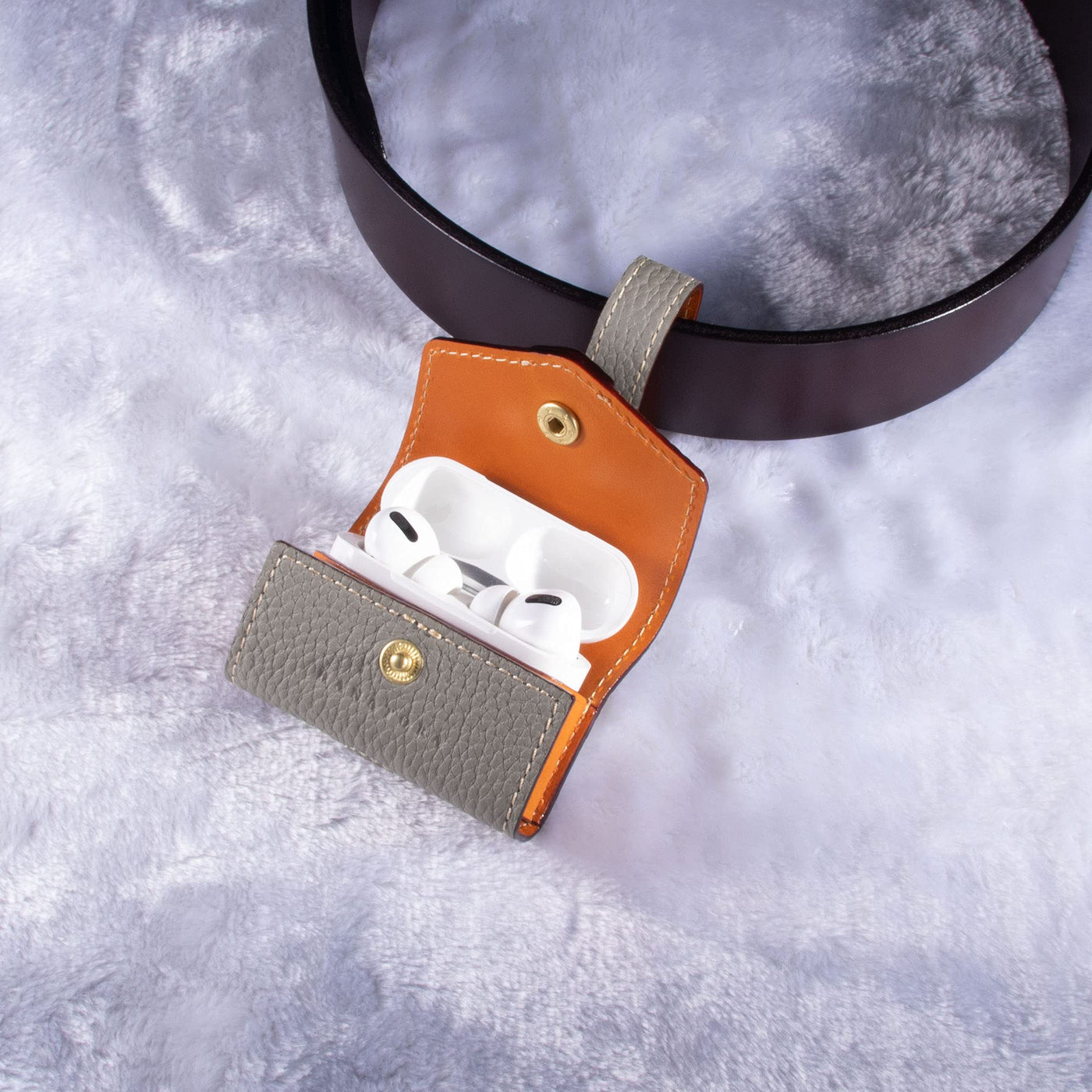 【AIRPODS CASE】本革 AirPods Pro ケース シュリンクレザー スムースレザー バイカラー ポップ メンズ レディース エアーポッツプロ レザー 保護 カバー 充電 APpro-Grege