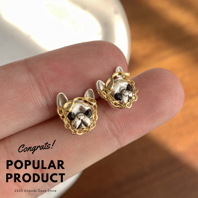 【Earrings】可愛い フレンチブルドッグ メガネ 犬 ピアス