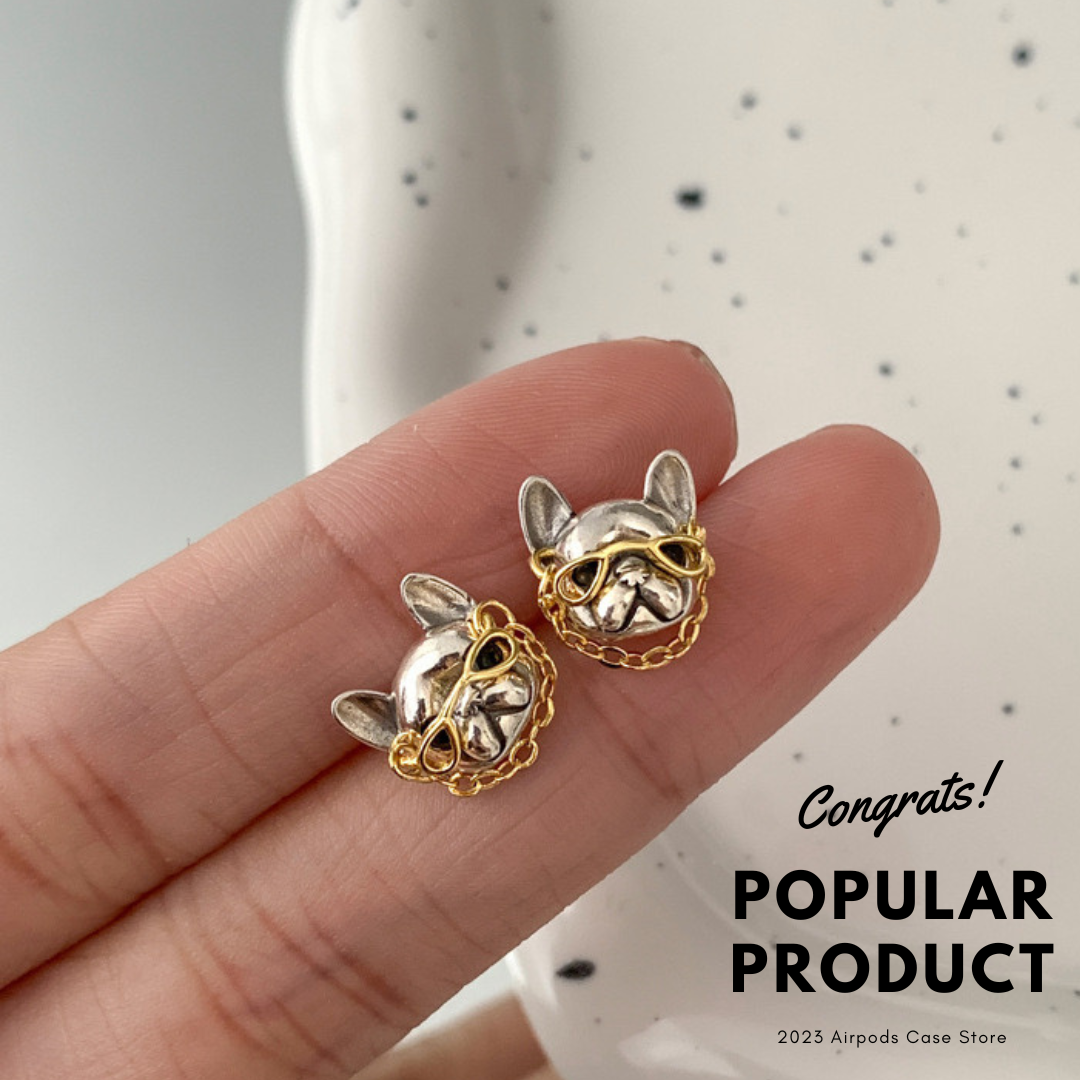 【Earrings】可愛い フレンチブルドッグ メガネ 犬 ピアス