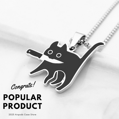 【Necklace】面白いナイフをかむ猫 ネックレス