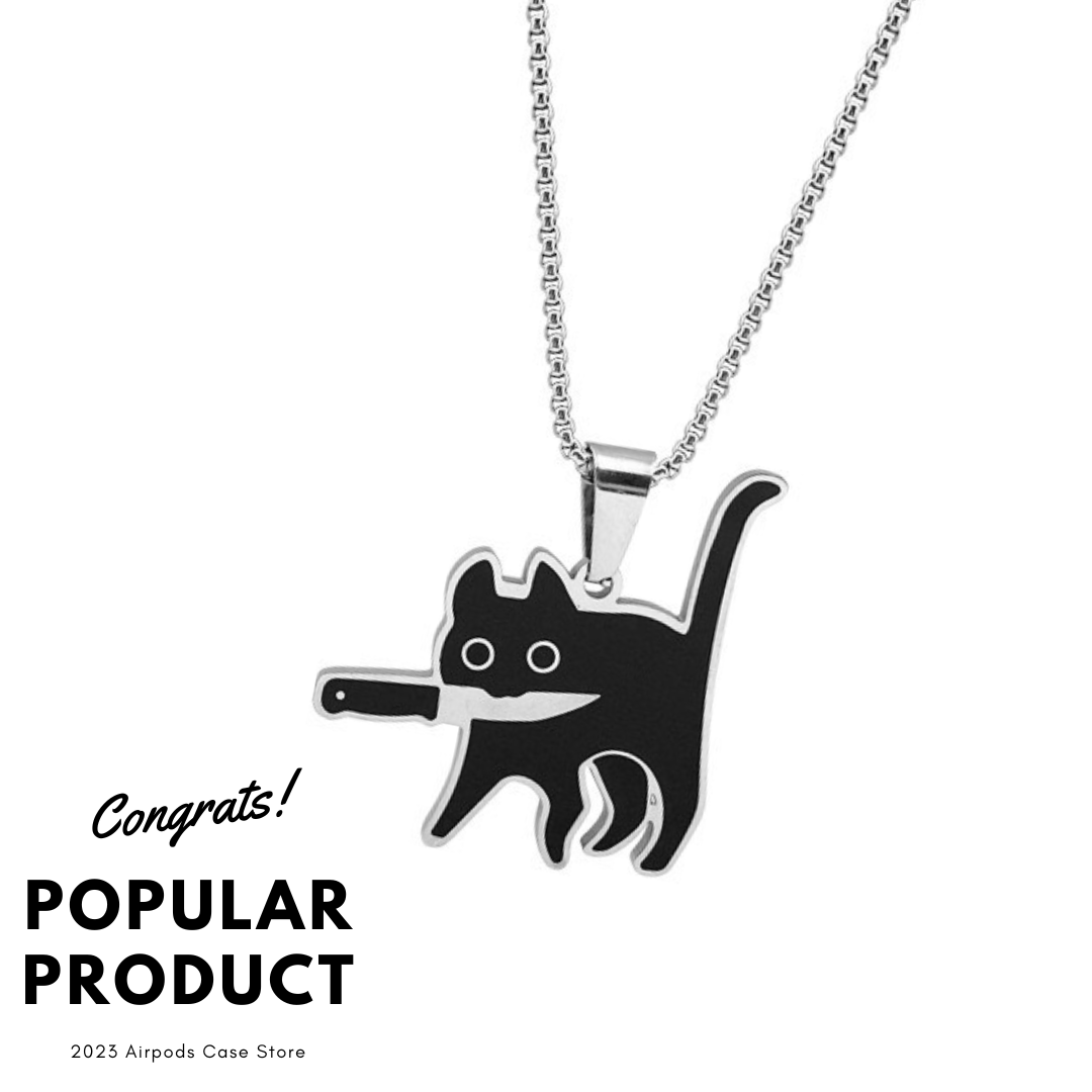 【Necklace】面白いナイフをかむ猫 ネックレス