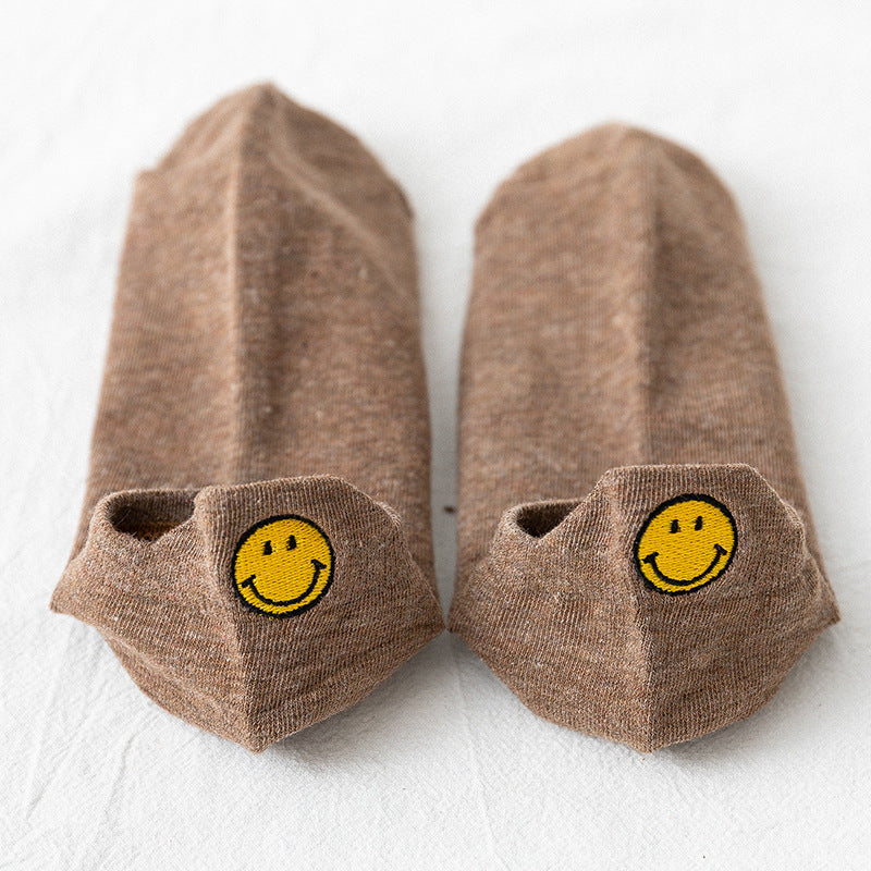 【Socks】可愛いスマイル刺繍レディースソックス