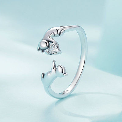 【Rings】可愛いカップル猫ハート シルバーリング