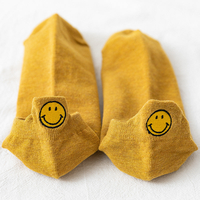 【Socks】可愛いスマイル刺繍レディースソックス