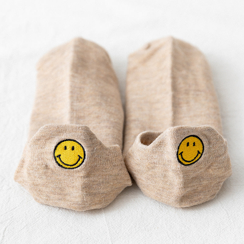 【Socks】可愛いスマイル刺繍レディースソックス