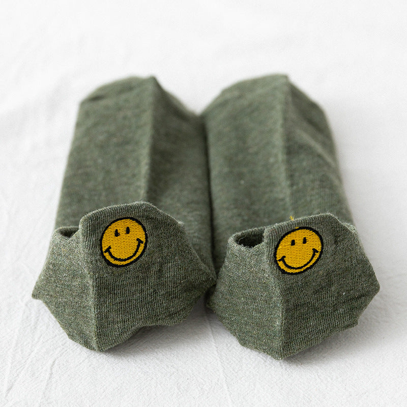 【Socks】可愛いスマイル刺繍レディースソックス