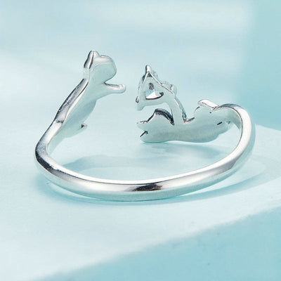 【Rings】可愛いカップル猫ハート シルバーリング