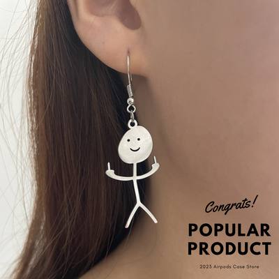 【Earrings】面白い スマイル 人  なかゆび フックピアス