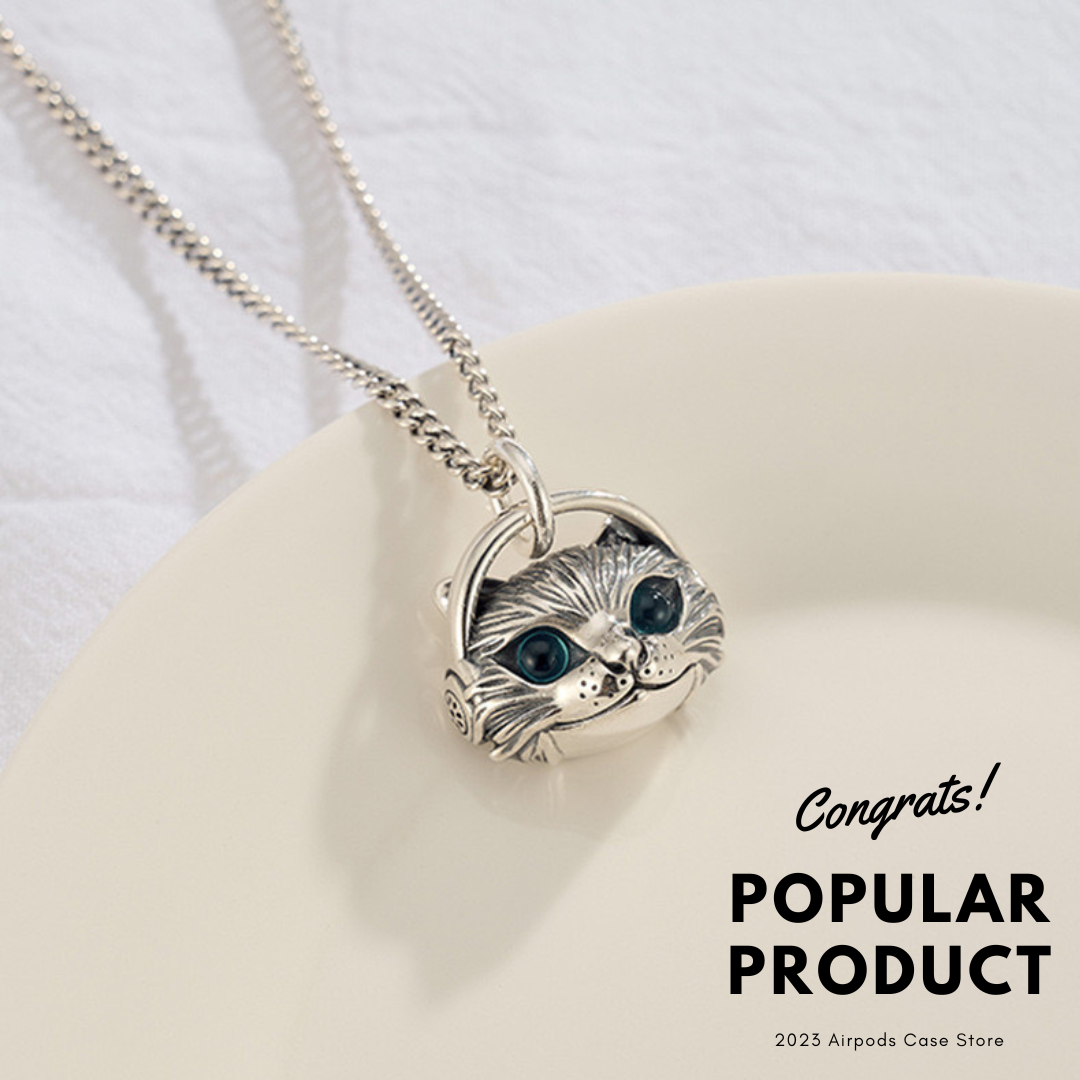 【Necklace】可愛いねこ ヘッドフォン着用 ネックレス