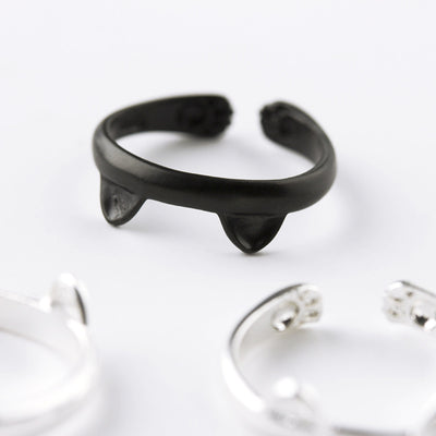 【Rings】可愛い猫耳と手 黒白リング