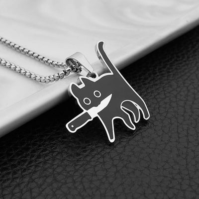 【Necklace】面白いナイフをかむ猫 ネックレス