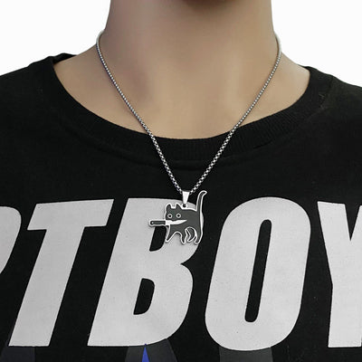 【Necklace】面白いナイフをかむ猫 ネックレス