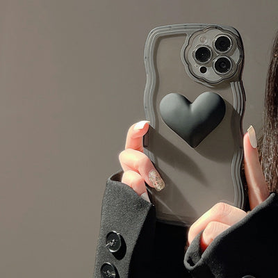【iPhone Case】 黒いハート 立体  落下防止 リングストラップ付き iPhoneケース IPHONE 14