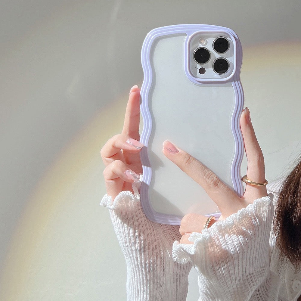 【iPhone Case】人気 カラーフル 透明クリア 6色 ウェーブカット レインボー iPhoneケース