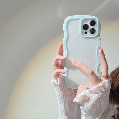 【iPhone Case】人気 カラーフル 透明クリア 6色 ウェーブカット レインボー iPhoneケース