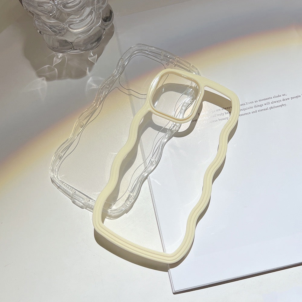 【iPhone Case】人気 カラーフル 透明クリア 6色 ウェーブカット レインボー iPhoneケース
