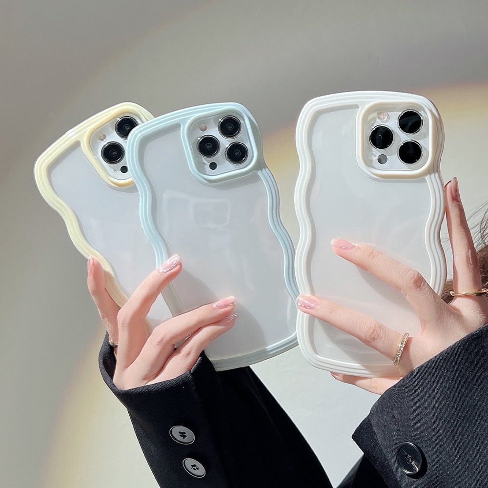 【iPhone Case】人気 カラーフル 透明クリア 6色 ウェーブカット レインボー iPhoneケース