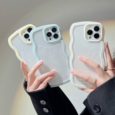 【iPhone Case】人気 カラーフル 透明クリア 6色 ウェーブカット レインボー iPhoneケース