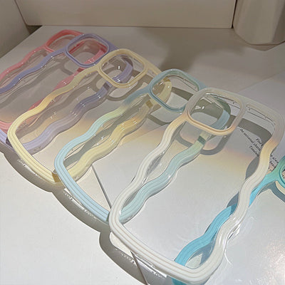 【iPhone Case】人気 カラーフル 透明クリア 6色 ウェーブカット レインボー iPhoneケース