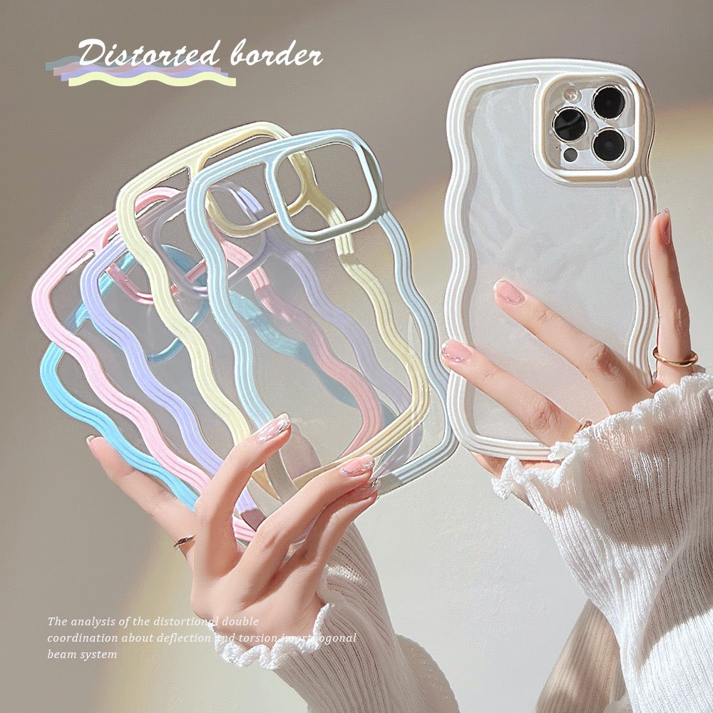 【iPhone Case】人気 カラーフル 透明クリア 6色 ウェーブカット レインボー iPhoneケース