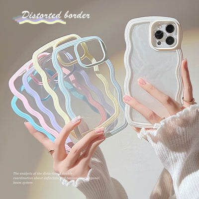 【iPhone Case】人気 カラーフル 透明クリア 6色 ウェーブカット レインボー iPhoneケース