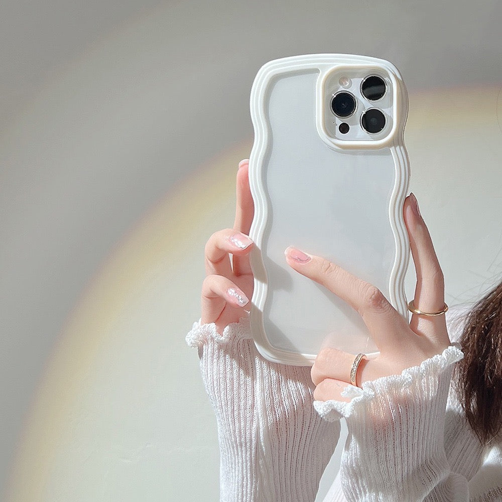 【iPhone Case】人気 カラーフル 透明クリア 6色 ウェーブカット レインボー iPhoneケース