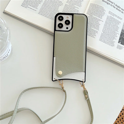 【iPhone Case】 シンプル 革製 高級感  おしゃれ  全4色 ショルダーストラップ付き  背面ポケット iPhoneケース