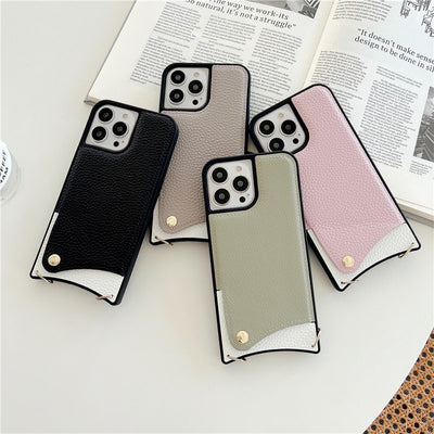 【iPhone Case】 シンプル 革製 高級感  おしゃれ  全4色 ショルダーストラップ付き  背面ポケット iPhoneケース