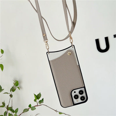 【iPhone Case】 シンプル 革製 高級感  おしゃれ  全4色 ショルダーストラップ付き  背面ポケット iPhoneケース