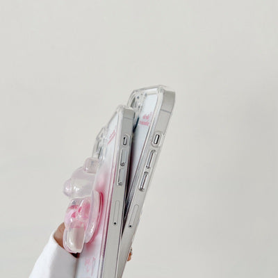 【iPhone Case】ピンク カワイイ 熊ちゃん ハート スマホグリップ スタンド 透明  IPHONEケース