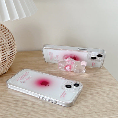 【iPhone Case】ピンク カワイイ 熊ちゃん ハート スマホグリップ スタンド 透明  IPHONEケース