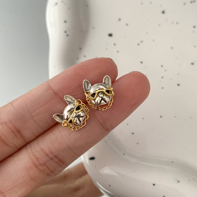 【Earrings】可愛い フレンチブルドッグ メガネ 犬 ピアス