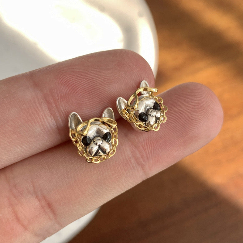 【Earrings】可愛い フレンチブルドッグ メガネ 犬 ピアス