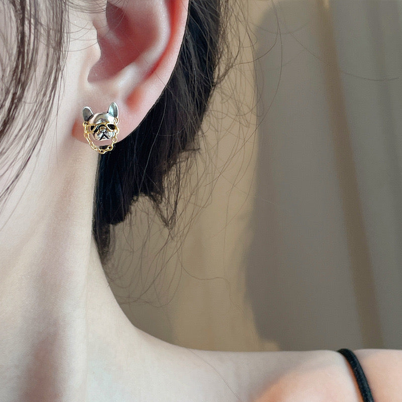 【Earrings】可愛い フレンチブルドッグ メガネ 犬 ピアス