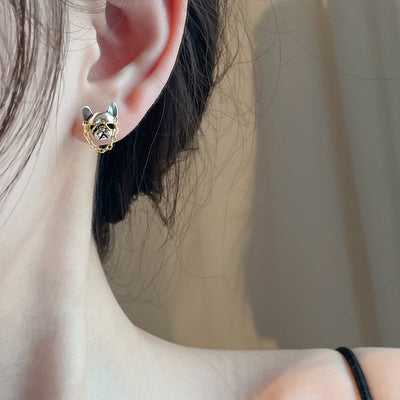 【Earrings】可愛い フレンチブルドッグ メガネ 犬 ピアス