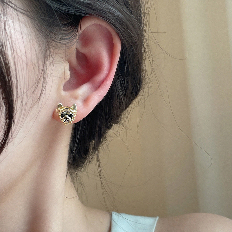 【Earrings】可愛い フレンチブルドッグ メガネ 犬 ピアス