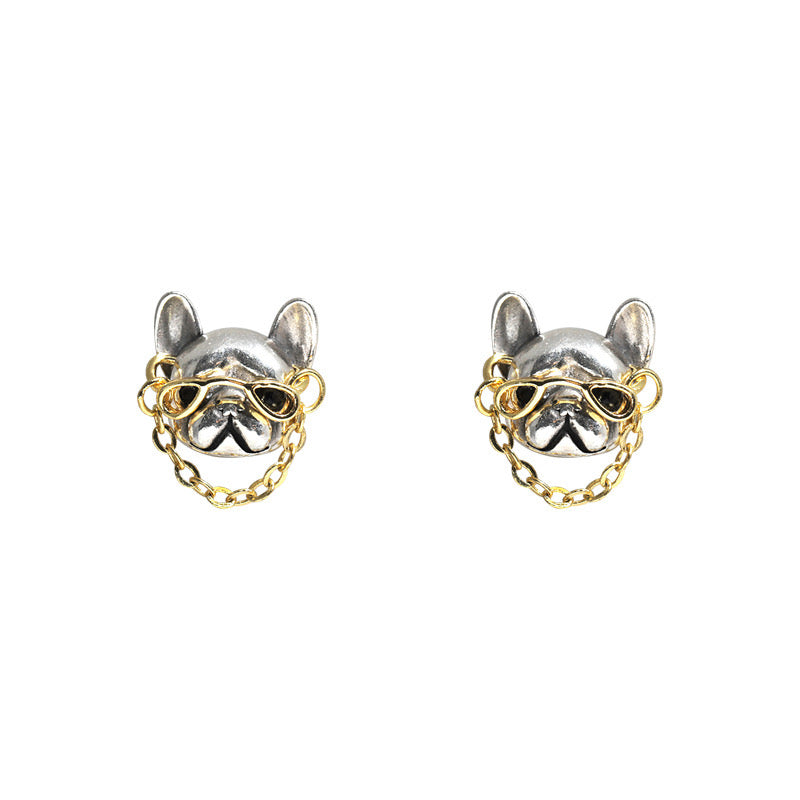 【Earrings】可愛い フレンチブルドッグ メガネ 犬 ピアス
