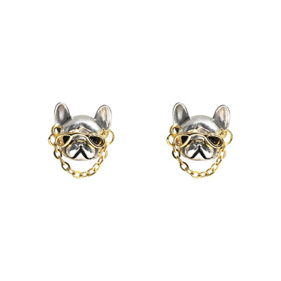 【Earrings】可愛い フレンチブルドッグ メガネ 犬 ピアス