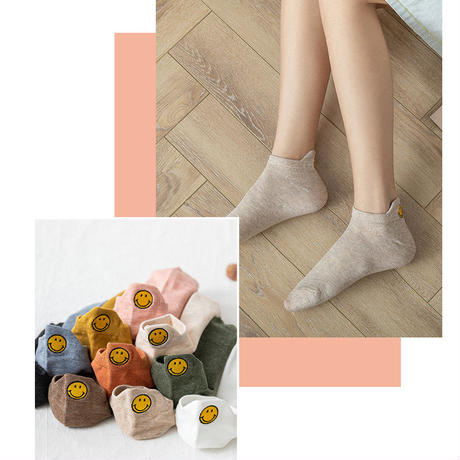 【Socks】可愛いスマイル刺繍レディースソックス