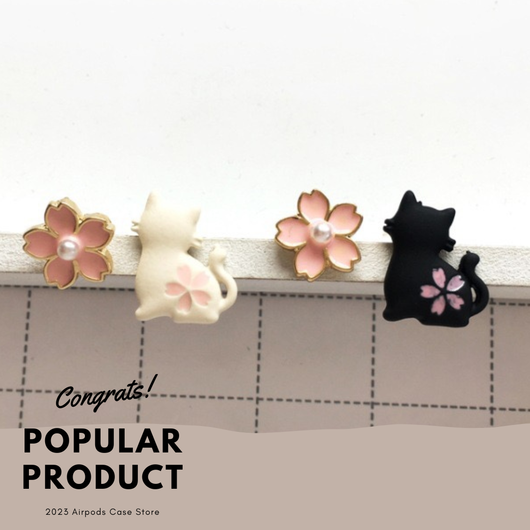 【Earrings】桜と白黒キャットのイヤリング＆ピアス