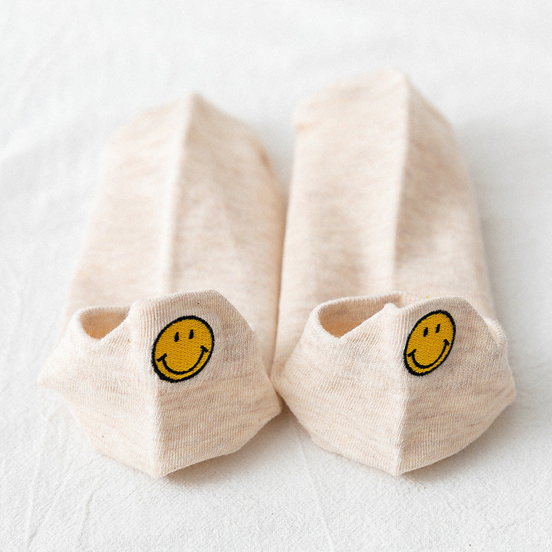 【Socks】可愛いスマイル刺繍レディースソックス