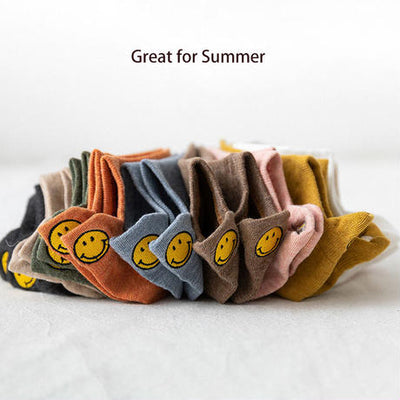 【Socks】可愛いスマイル刺繍レディースソックス